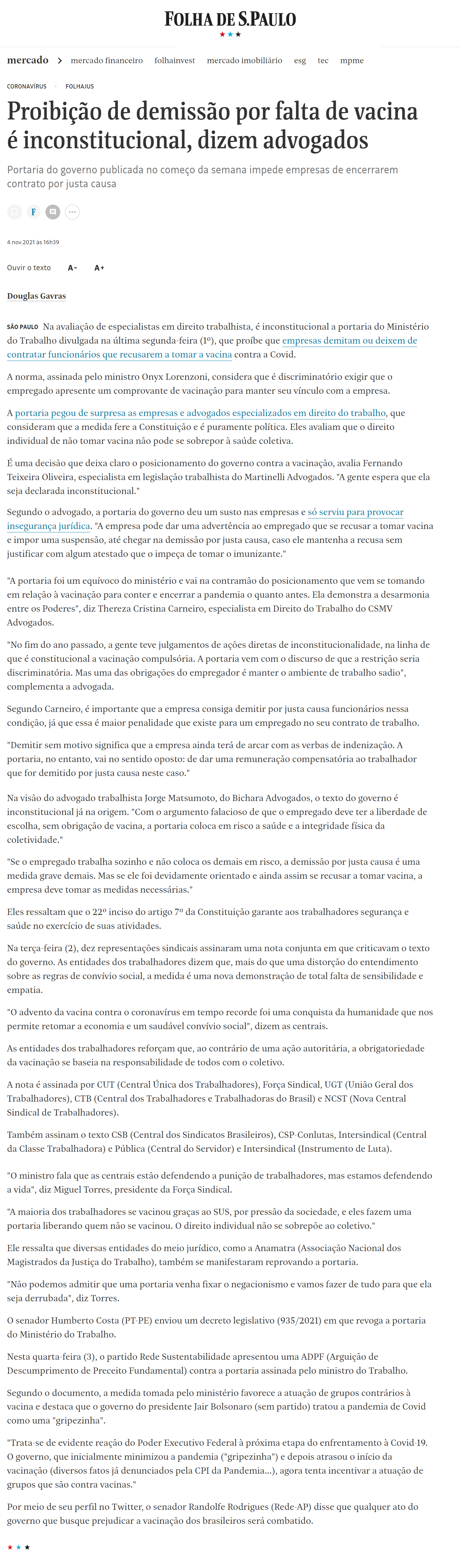 folha-de-sp-proibicao-de-demissao-por-falta-de-vacina-e-inconstitucional