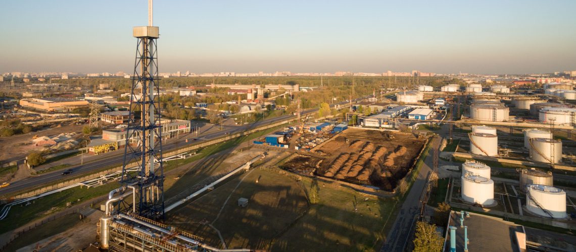 View of large oil refinery - petrochemical plant